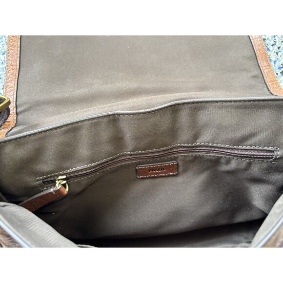 Fossil Brown Leather Crossbody Purse with Button Closure Gold Hardware - Picture 10 of 11